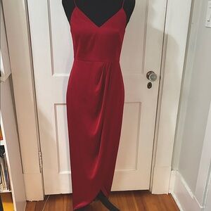 Vintage Express Dark Red/Maroon Midi Dress with Spaghetti Straps size 4
